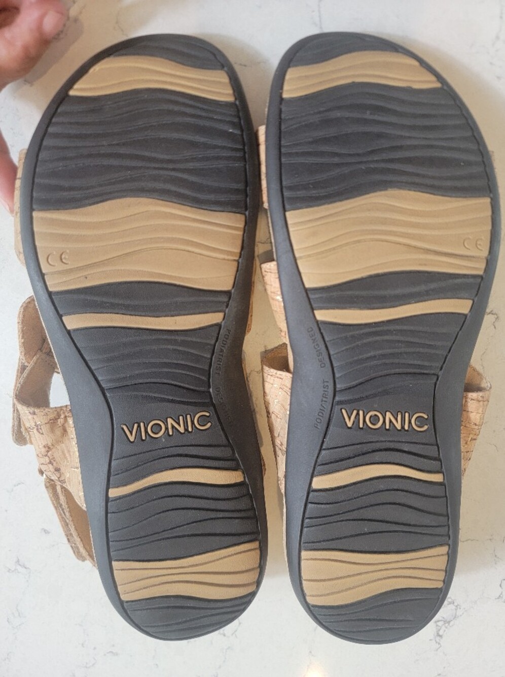 Vionic Cork-Textured Tan Strappy Sandals - Picture 8 of 9